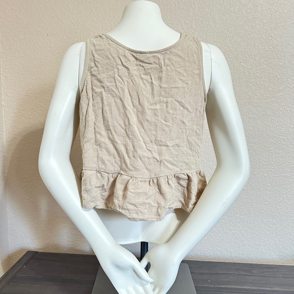 • Beige Cropped Loose Tank Top with Ruffle Hem • Cropped Peplum Vest • - Picture 2 of 3